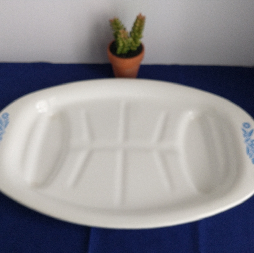 Corningware White Divided Serving Platter with Blue Floral Accents